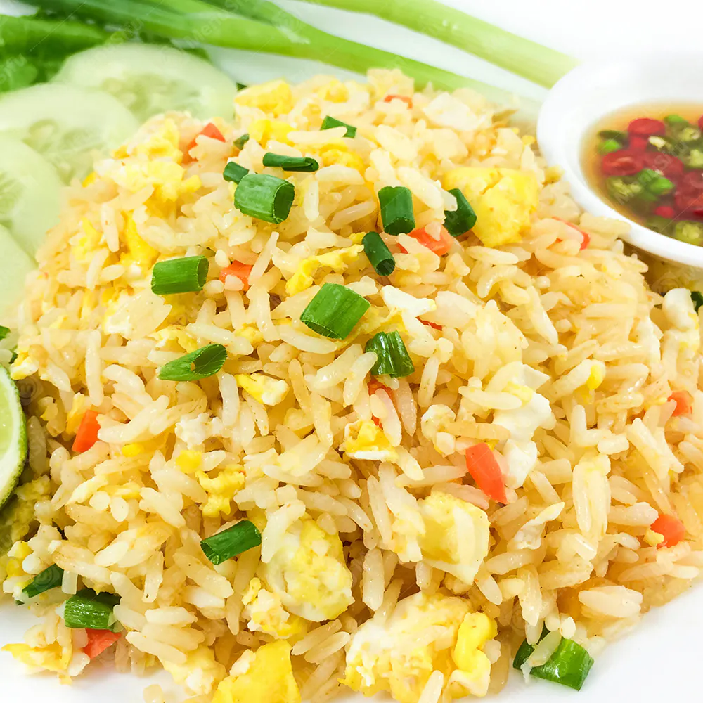 Egg fried rice with scallions and lime at New Golden Fountain, a Chinese Restaurant in Yonkers